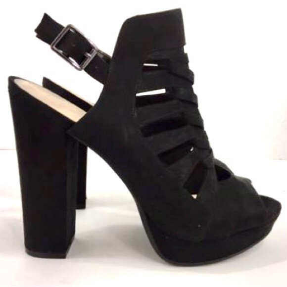 Bar III Nerisa Black Faux Suede Velvet High Heel Peep Toe Sandal Shoe Size 8.5 - Picture 2 of 14